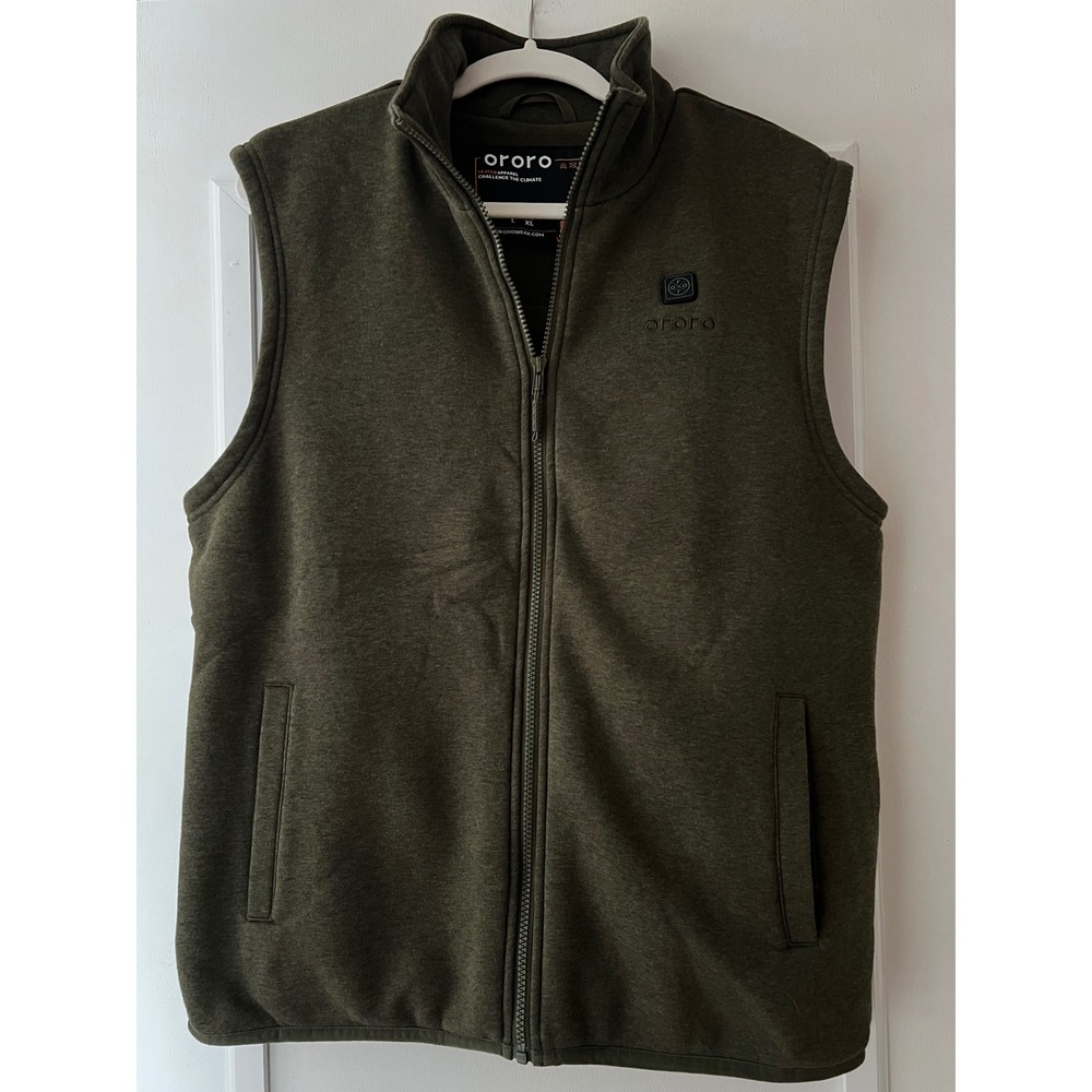 Ororo Mens Heated Fleece Vest Olive Green Full Zip Jacket Size Large